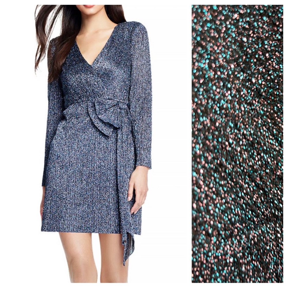 AIDAN BY AIDAN MATTOX Metallic Faux Wrap Dress NEW Size 12